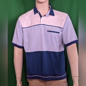 Pierre Cardin Polo Boat Shirt Velour Blue White Stripes Size Medium Vintage